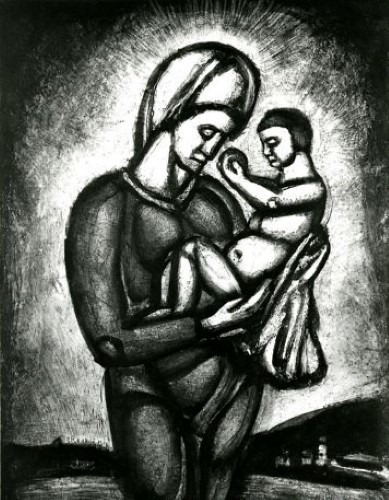 ルオー「この暗き時代に、地の果てより聖母は見守る 」の買取作品画像　エッチング